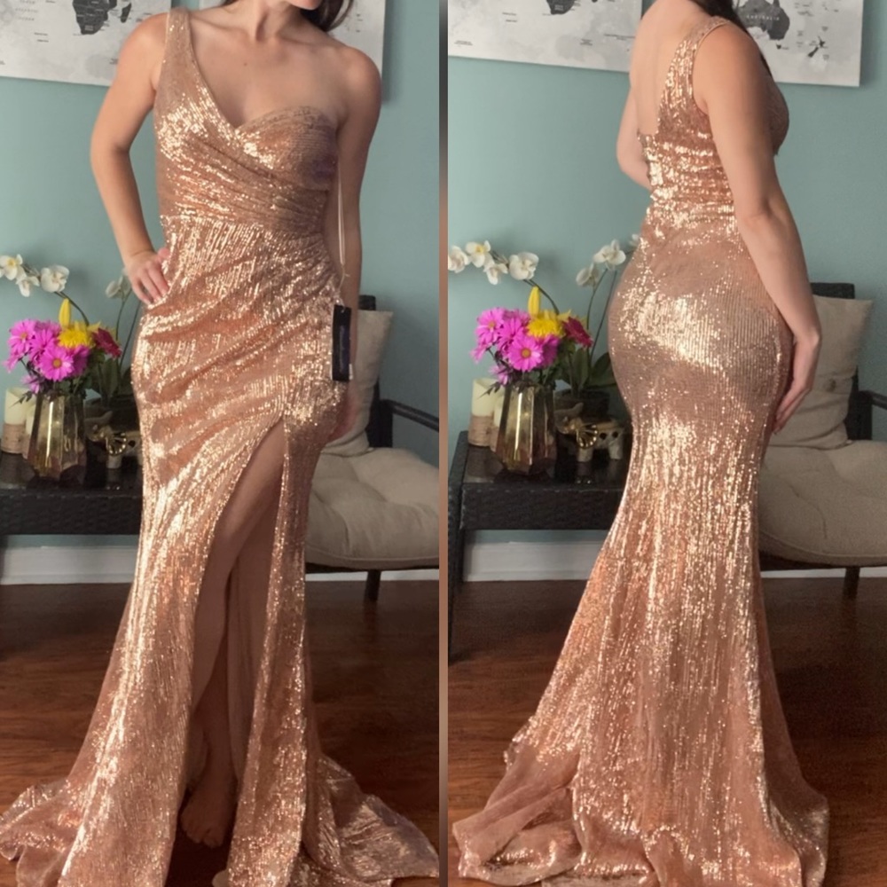 Rose gold sparkly evening gown or formal dress